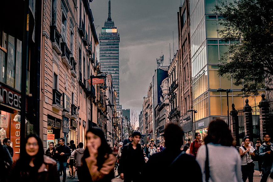 Crowded Buenos Aires Street with Torre Monumental