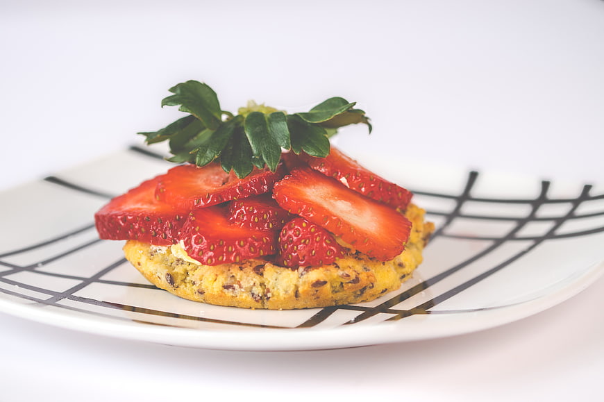 Fresh Strawberry Cookie on White Plate