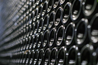 Rows of wine bottles in a dark cellar