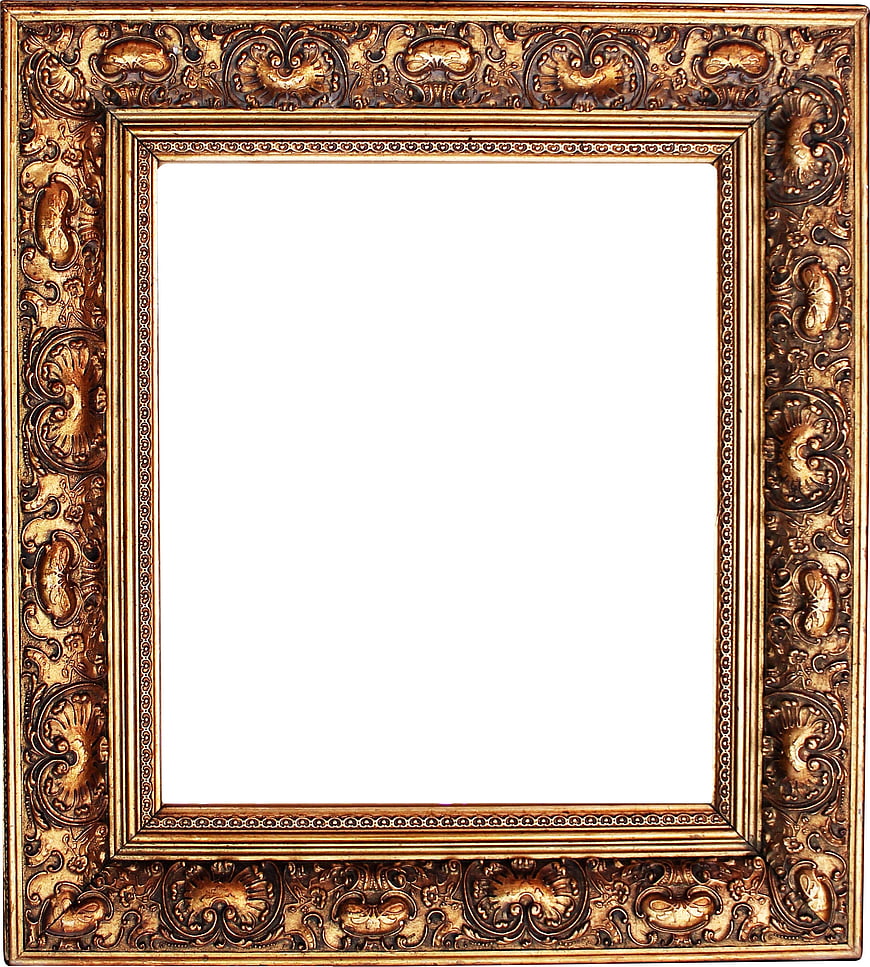 Ornate Antique Gold Picture Frame with White Background