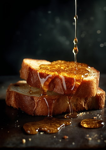 Golden Honey Pouring Over Toasted Bread Slices