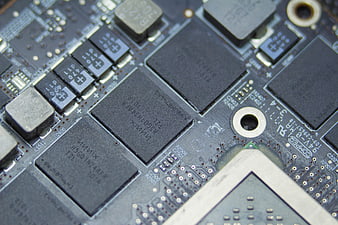 Close-up of computer motherboard circuit board components
