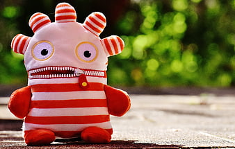 Cute Red and White Striped Plush Worry Eater Toy