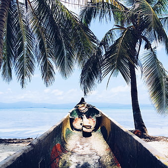 Tropical Beach View from Inside a Wooden Boat