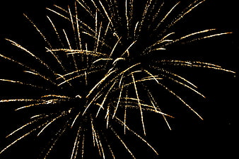 Golden Fireworks Bursting Against Black Night Sky