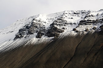 Snowy Mountain Slope with Dark Rocky Terrain