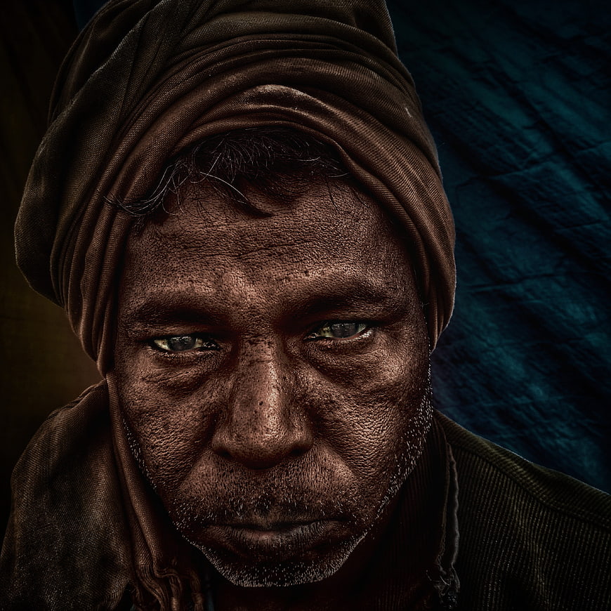 Intense Close-Up Portrait of Man with Turban