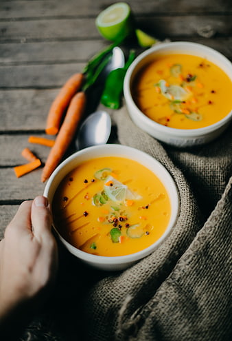 Creamy Carrot Soup with Lime and Jalapeno Garnish