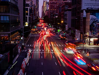 Long Exposure Manhattan Traffic Light Trails at Dusk