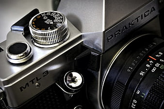 Close-up of vintage Praktica MTL 3 film camera