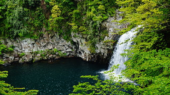 Cheonjeyeon Waterfall in Jeju Island, South Korea