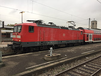 Red DB Class 112 Electric Locomotive at Train Station