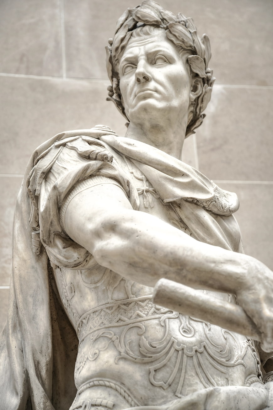 Close-up of Julius Caesar Marble Statue with Laurel Wreath
