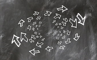 Hand-drawn white chalk arrows on a dark blackboard background