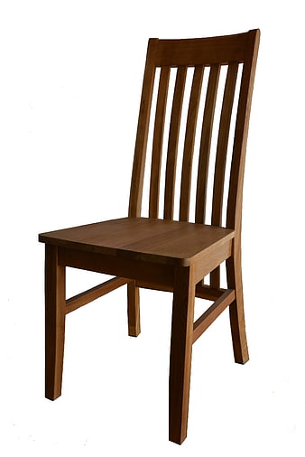 Solid Wood Dining Chair With Vertical Slats On White Background
