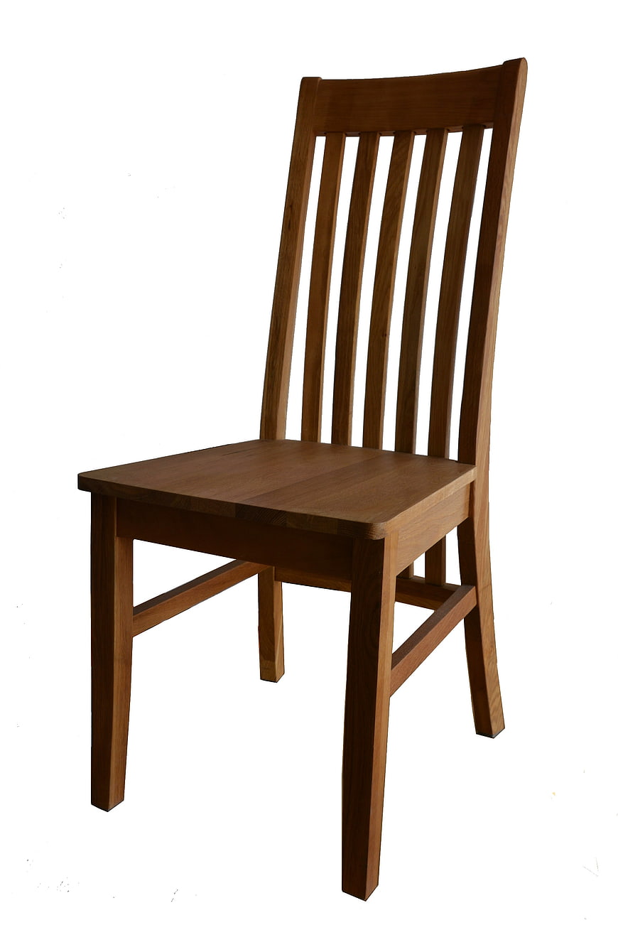 Solid Wood Dining Chair With Vertical Slats On White Background