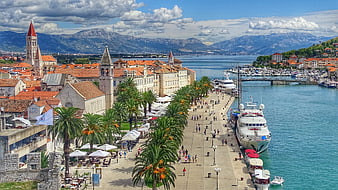Aerial View of Trogir Old Town and Marina in Croatia