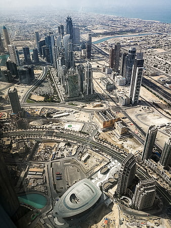 Aerial View of Dubai Skyline and Cityscape