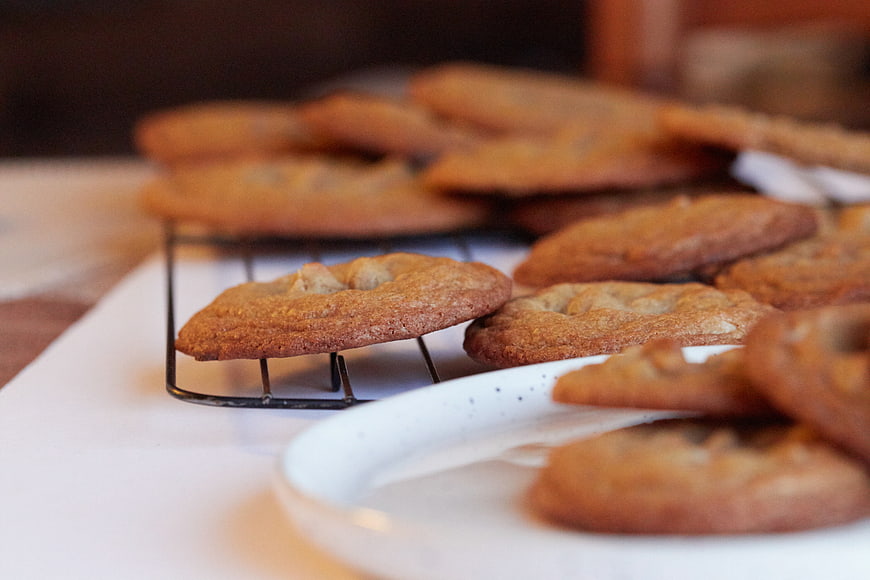 Freshly Baked Cookies on Cooling Rack and Plate