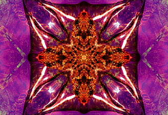 Abstract kaleidoscope pattern with purple and orange symmetry
