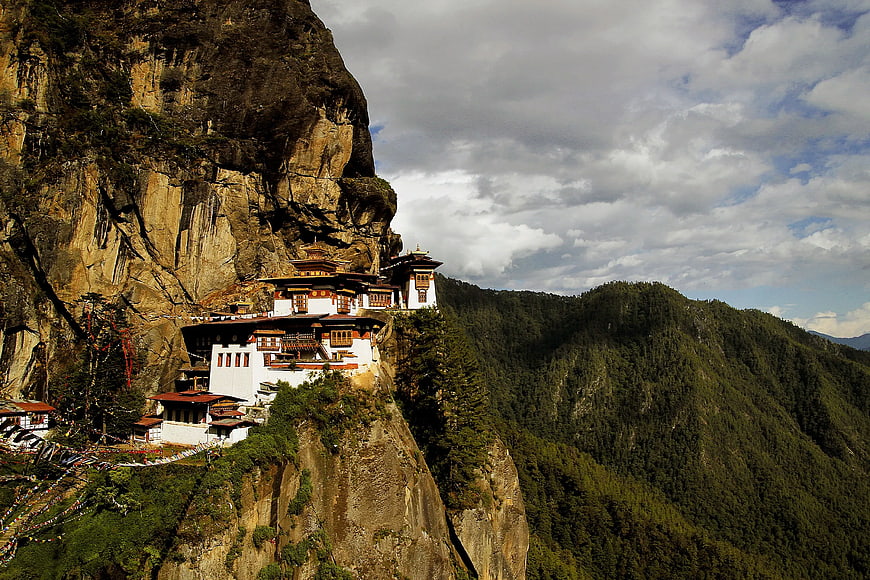 Tiger's Nest Monastery on Cliffside in Bhutan Mountains