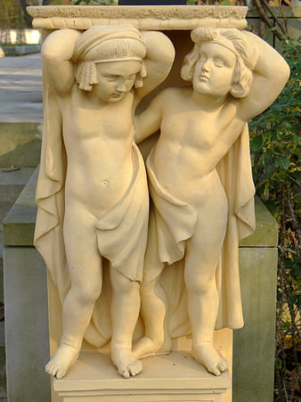 Classical Marble Sculpture of Two Figures Supporting a Pedestal