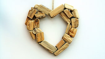Rustic Driftwood Heart Ornament on White Background