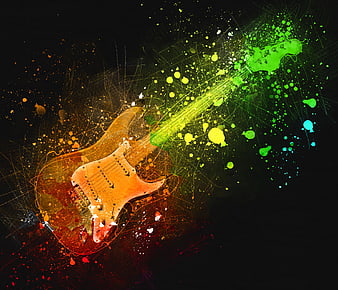 Abstract Electric Guitar with Colorful Paint Splatters