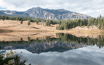 Serene Mountain Lake Reflection with Forest and Cliffs