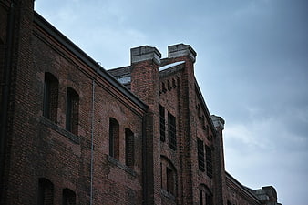 Low Angle View of Old Red Brick Industrial Building