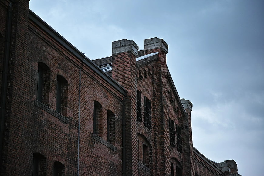 Low Angle View of Old Red Brick Industrial Building
