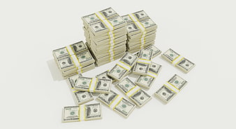 Stacks of US Dollar Bills on White Background