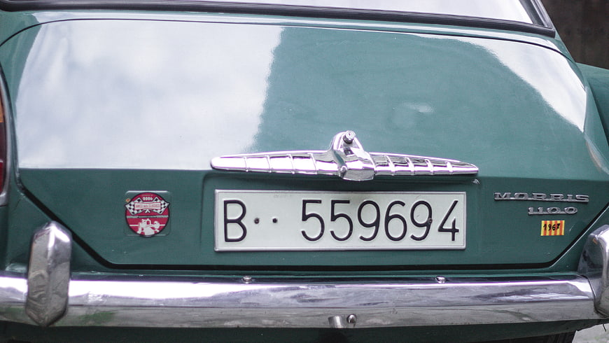 Rear View of Vintage Green Morris 1100 Car
