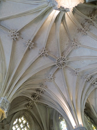 Gothic vaulted ceiling with intricate stone ribs and bosses