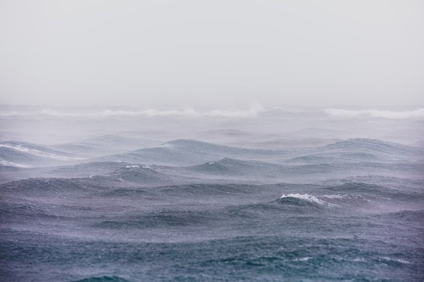 Stormy Ocean Waves in Foggy Weather