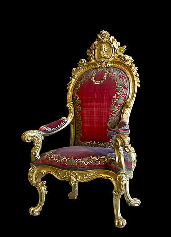 Ornate Gilded Baroque Chair With Red Silk Upholstery
