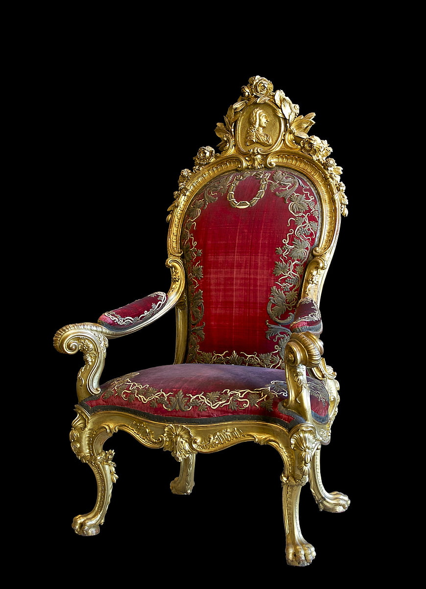 Ornate Gilded Baroque Chair With Red Silk Upholstery