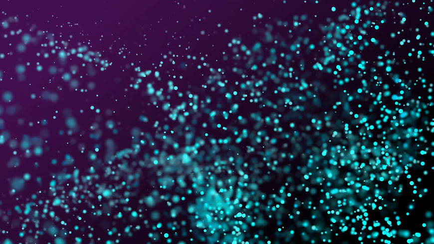 Abstract glowing teal particles on dark purple background
