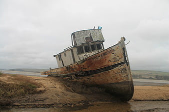 Abandoned Rusty Boat Point Reyes Stranded on Sandy Shore