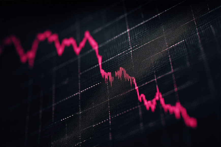 Red Stock Market Chart Showing Sharp Decline on Digital Screen