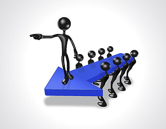 3D Black Stick Figures Pushing Blue Arrow Teamwork Concept