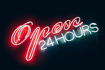 Red and White Open 24 Hours Neon Sign