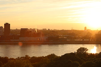 Golden Sunset Over Montreal Skyline and River