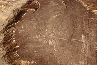 Aerial view of the Hummingbird Nazca Lines in Peru