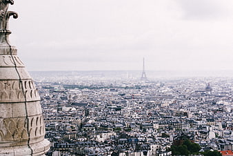 Paris Skyline with Eiffel Tower and Stone Spire