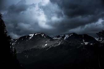Dramatic Dark Mountain Landscape with Stormy Clouds