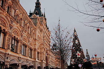 GUM Department Store and Christmas Tree in Red Square, Moscow