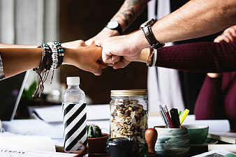 Office Team Fist Bump Collaboration Concept