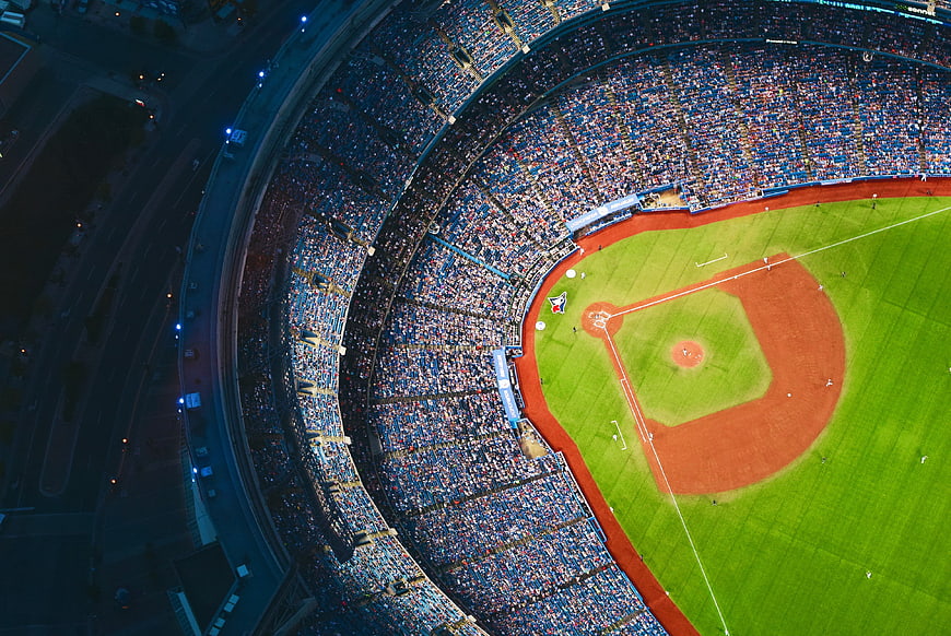 Aerial View of Baseball Stadium with Crowd