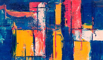 Abstract Acrylic Painting with Vibrant Blue, Red, and Yellow Textures